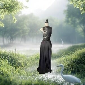 One by Marna Black Leather Bodice Sleeveless Maxi Dress Chiffon bottom X-Small